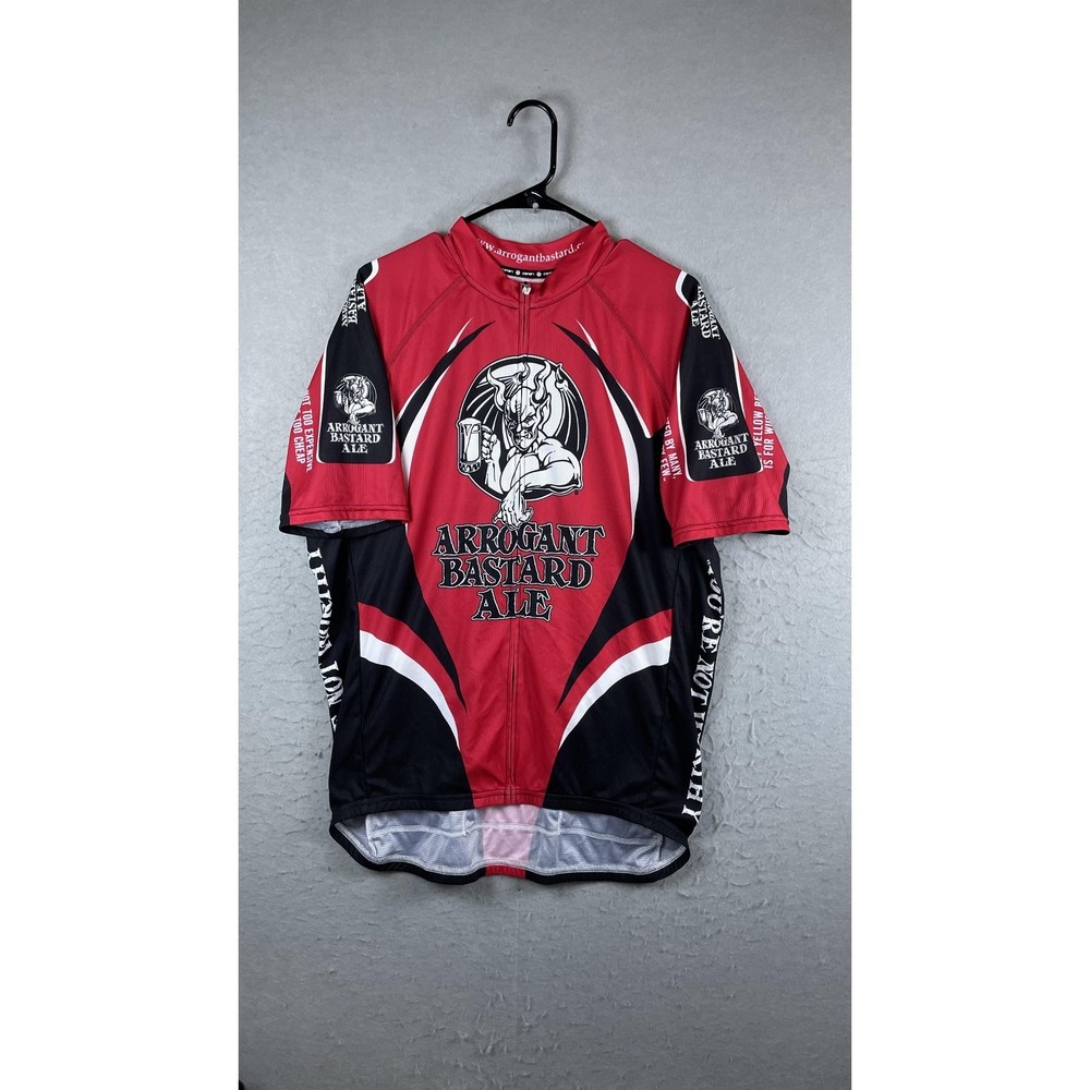 Canari Arrogant Bastard Ale Red Cycling Jersey Mens XL Full Zip‎ Beer Shirt